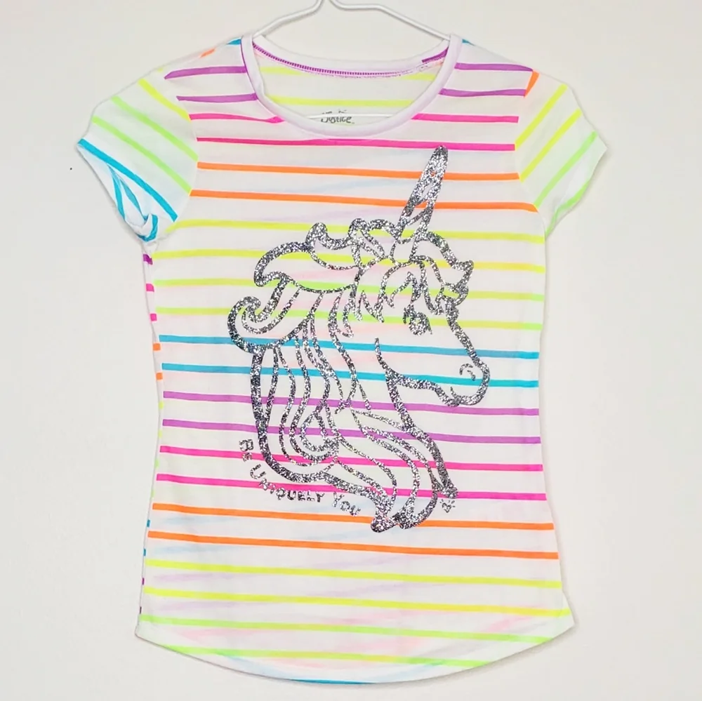 6) JUSTICE Unicorn 🦄 Neon Stripes Glitter! Sz. 10 Youth